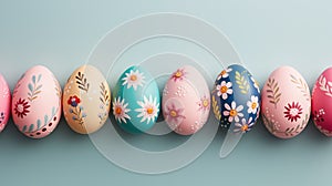 Trendy flowery eggs ai generated background image
