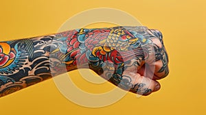 Trendy girl s hand tattoo banner reflecting freedom, rebellion, and uniqueness on beige background
