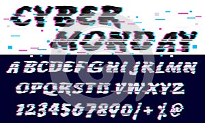 Trendy Glitch distorted font letters and numbers. Vector set with broken pixel effect,old distorted TV matrix effect. Video game