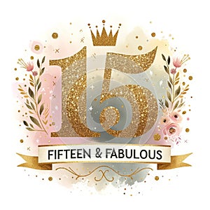 Trendy Glitter Crown 15th Birthday Design