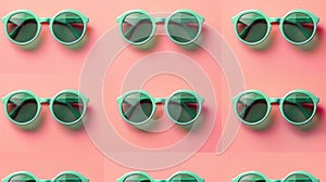 Trendy Green Sunglasses Array on Pink Background