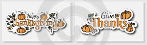 Trendy hand drawn Thanksgiving stickers with pumpkins