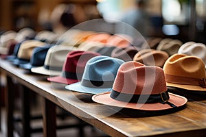 Trendy hats displayed in a chic boutique phot - stock photography concepts