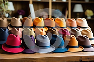 Trendy hats displayed in a chic boutique phot - stock photography concepts