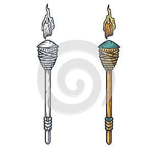 Trendy hawaii tiki torch or flame. Ethnic flare