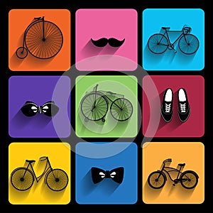 Trendy hipster Icons With Long Shadow