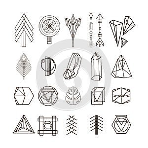 Trendy hipster linear symbols, icons and logotypes