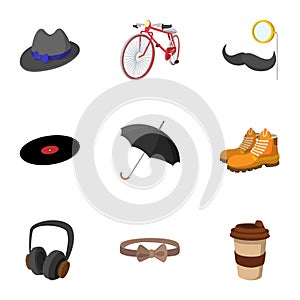 Trendy hipsters icons set, flat style