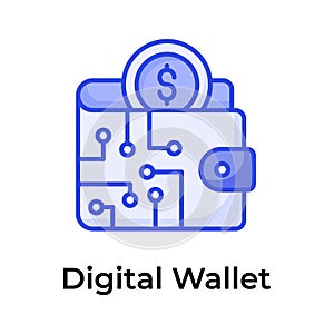 Trendy icon of digital wallet, online payment, ewallet, business and finance vector