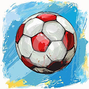 trendy illustration with soccer or football ball, grunge composition and watercolor background, in doodle style