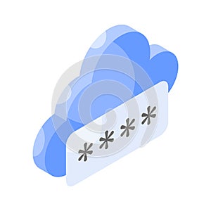 Trendy isometric icon of cloud password, cloud network security vector