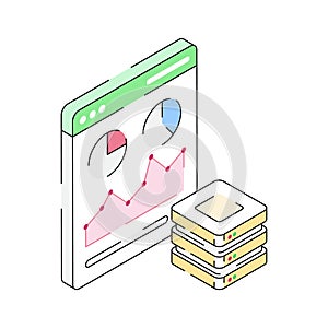 Trendy isometric icon representing a secure data server system