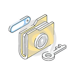 A trendy isometric outline icon of encrypted folder security