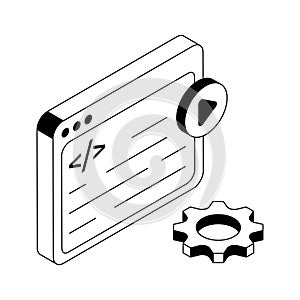 A trendy isometric outline icon of web coding interface