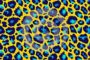 Trendy leopard pattern background. Hand drawn abstract wild animal cheetah skin yellow blue texture for fashion print design,