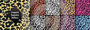 Trendy leopard seamless pattern set. Hand drawn wild animal cheetah skin abstract texture for fashion print design, fabric,