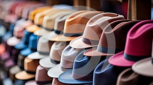 Trendy lineup of fedoras