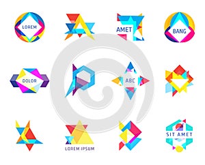 Trendy logos geometric opacity shapes vector set