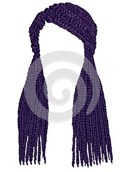 Trendy long hair cornrows purple colour. realistic graphics. fa