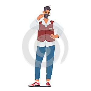 Trendy Mature Gentleman with Cool Beard and Mustaches Wear Trendy Clothes. Stylish Male Character in Fashionable Jeans