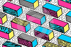 Trendy Memphis Isometric Pattern Vector