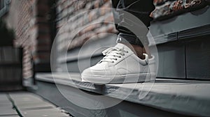 trendy men's white trainers, unbranded yet exuding sophistication and style.