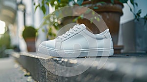 trendy men's white trainers, unbranded yet exuding sophistication and style.