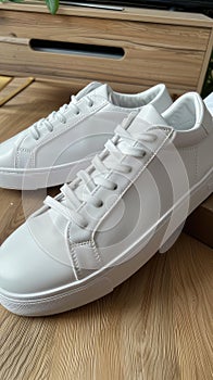trendy men's white trainers, unbranded yet exuding sophistication and style.