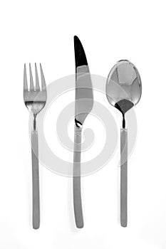 Trendy metal fork knife and spoon isolated