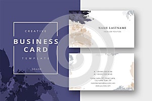 Trendy minimal abstract business card template in beige and blue