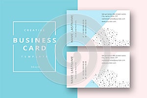 Trendy minimal abstract business card template in pink and blue.