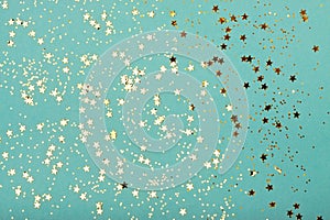 Trendy mint background with golden stars