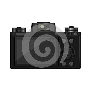Trendy mirrorless Camera back side view with high detailed illustrated for your design. Flat and solid color vector