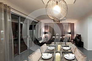 Trendy modern dining room and dinner table