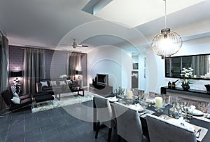 Trendy modern dining room and dinner table