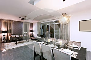 Trendy modern dining room and dinner table