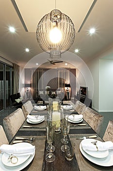 Trendy modern dining room and dinner table