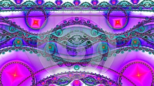 Trendy modern multicolored alternativ psychedelic fractal backdrop made out of intricate decorative waves, rings, stars