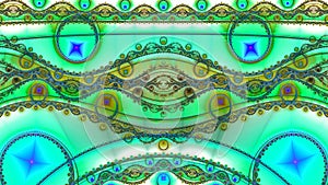 Trendy modern multicolored alternativ psychedelic fractal backdrop made out of intricate decorative waves, rings, stars