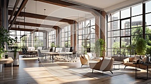 Trendy modern open concept loft office space with big windows 2