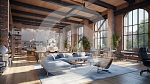 Trendy modern open concept loft office space with big windows 3