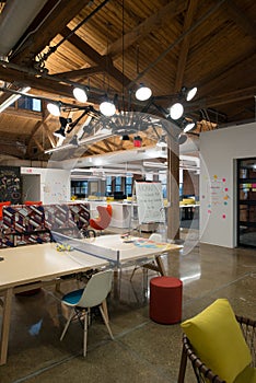 Trendy modern open concept loft office space with big windows, natural light and a layout to encourage collaboration