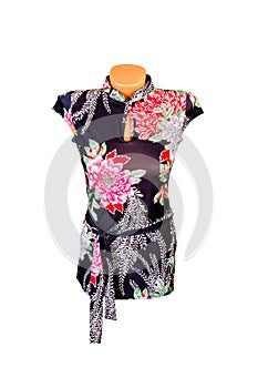Trendy,modern tunic with flowers on a white.