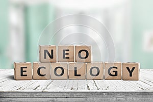Trendy neo ecology sign made of recycled wood