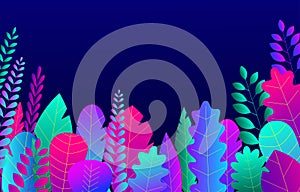 Trendy neon gradient plants and leaves background in flat style