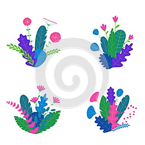 Trendy neon gradient plants and leaves background in flat style