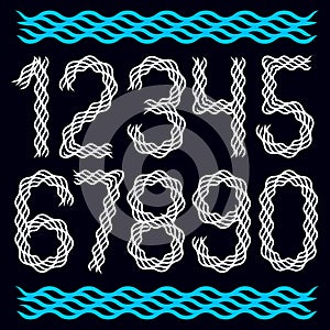 Trendy numbers collection, vector numeration created using abstract rhythmic wave lines, can be used as logo design elements