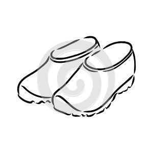 Trendy old cozy styled rainy wellie isolated on white background. Freehand outline ink hand drawn icon symbol sketchy in