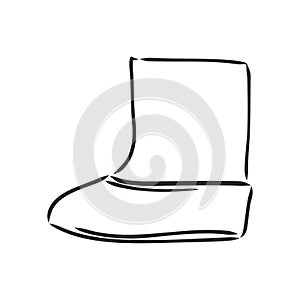 Trendy old cozy styled rainy wellie isolated on white background. Freehand outline ink hand drawn icon symbol sketchy in