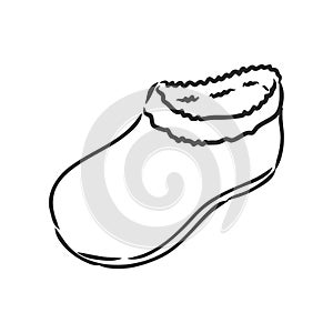 Trendy old cozy styled rainy wellie isolated on white background. Freehand outline ink hand drawn icon symbol sketchy in